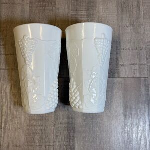 Indiana Glass White Grape Pattern Milk Glass Tumblers - Pair